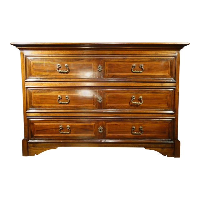 Early 18th Century Italian Louis XIV Walnut Dresser with Fruitwood Inlay & Brass For Sale