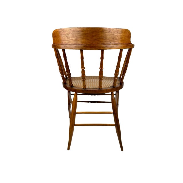 Late 19th Century Late 19th Century Victorian Oak Barrel Back Armchair With Cane Seat For Sale - Image 5 of 8