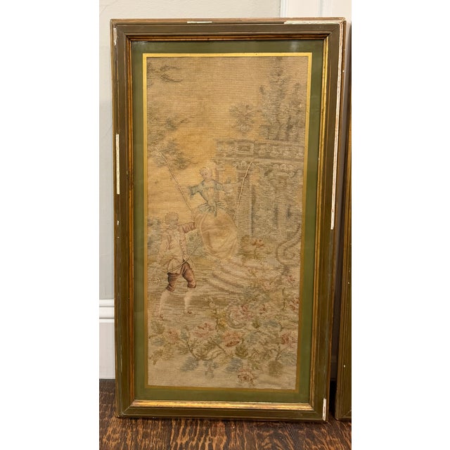 Victorian Pair of 19th-Century Figural Needlepoint & Petit Point Pastoral Panels For Sale - Image 3 of 16