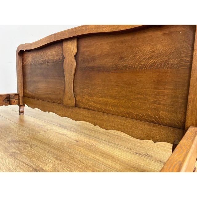 Vintage French Louis XVI Oak Double Bed Frame with Carved Headboard For Sale - Image 10 of 11