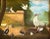 Oil painting in the manner of M. de Hondecoeter on board of a crowing rooster with ducks, pigeons, geese, and guinea fowl...