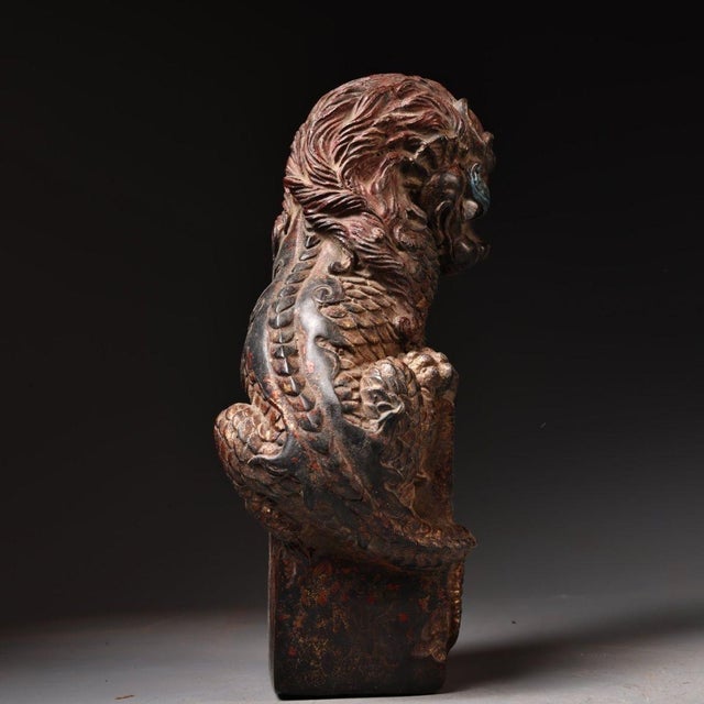 Traditional Late 20th Century Gilt Bronze Figure of a Mythical Beast on a Rectangular Base For Sale - Image 3 of 9