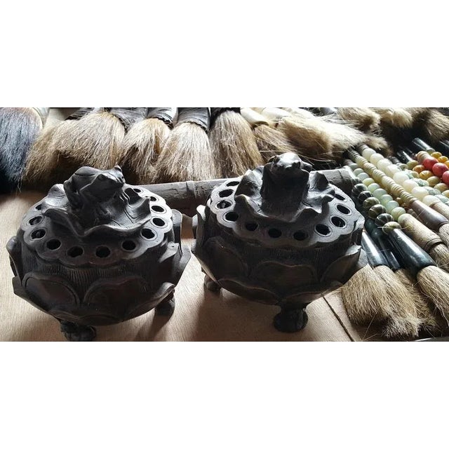 Chinese 1960s Incense Burners With Carved Frog Lids - a Pair For Sale - Image 3 of 5