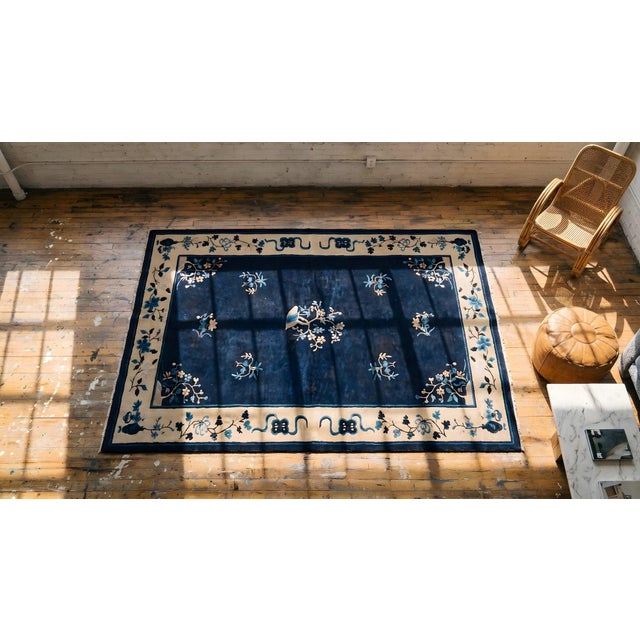 Navy Blue Antique Chinese Peking Rug For Sale - Image 8 of 9