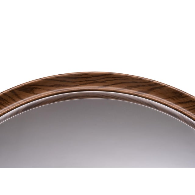 Round Plastic Wall Mirror in Faux Wood, 1970s For Sale - Image 4 of 7