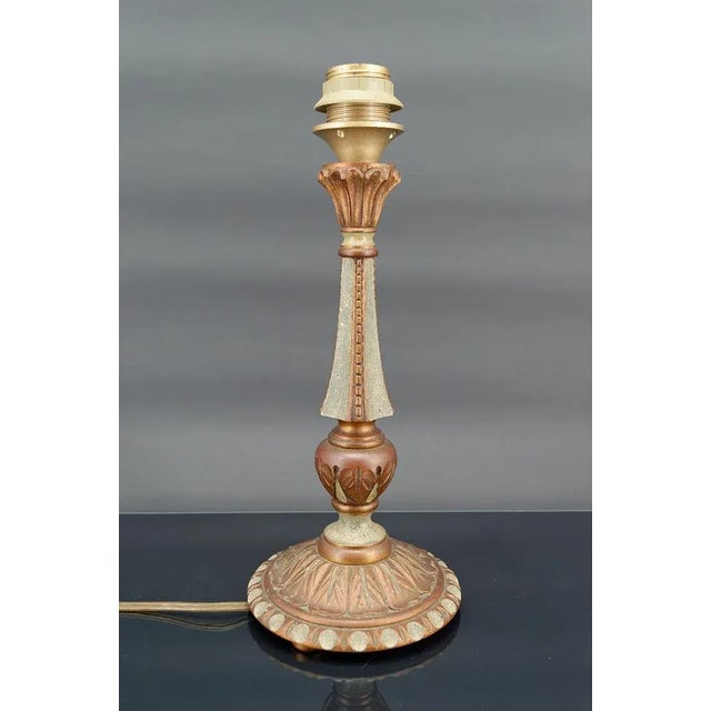 French Art Deco Lamp in Green Painted Wood and Copper Patina, 1920 For Sale - Image 3 of 10