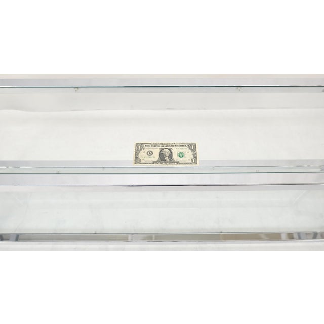 Two Tier Glass Shelves Chrome & Brass Rectangle 60" Long Italian Console Table For Sale - Image 13 of 14