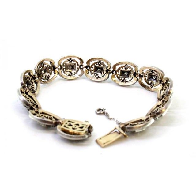 Gold Art Deco 19.2K Gold Bracelet with Diamond Paddle For Sale - Image 8 of 10