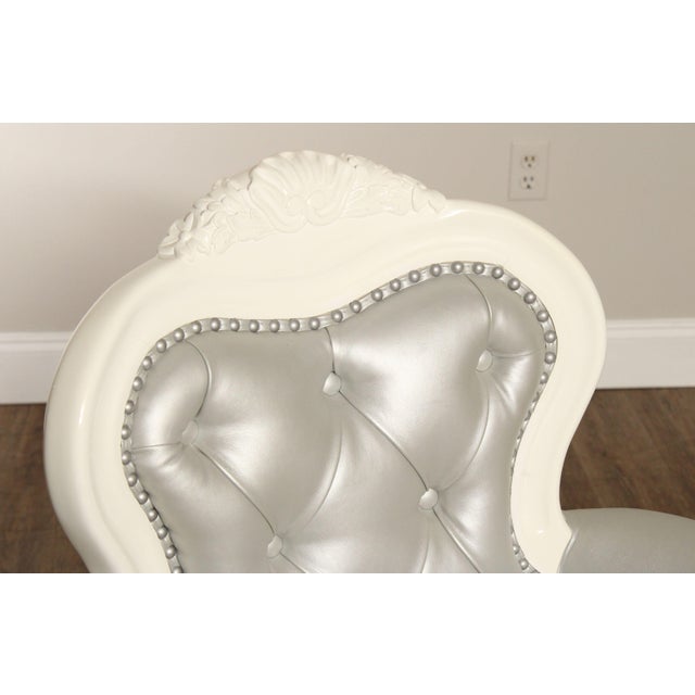 Rococo French Rococo Style White Lacquered Tufted Armchair For Sale - Image 3 of 12
