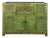 Oriental Distressed Lime Green Floral Carving Credenza Storage Cabinet For Sale