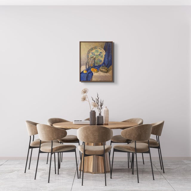 Realism Still Life With Silver Jug and Blue Drapery Original Impressionism Oil Painting Art by Anna Novick For Sale - Image 3 of 5