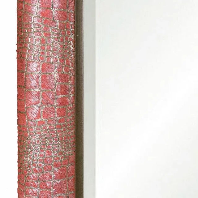 Contemporary Klasp Home Framed Salmon Crocodile Embossed Cowhide Mirror For Sale - Image 3 of 5