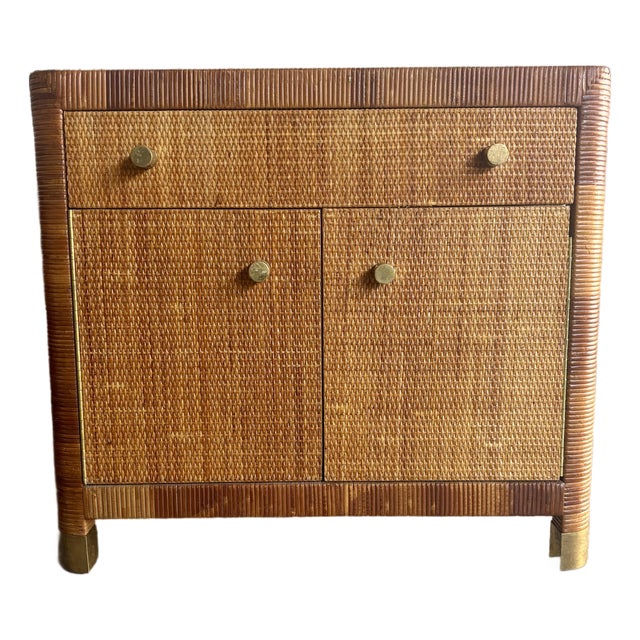 Vintage Bielecky Brothers Bedside Chest in Cane and Brass, Attributed For Sale