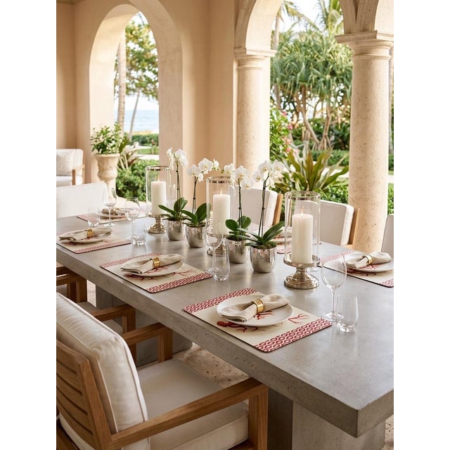 Coastal Cork-Backed Hardmat Placemat – Red Sea Coral With Ikat Border For Sale - Image 9 of 9