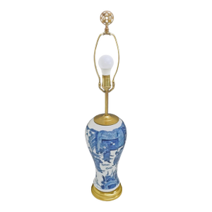 Antique Table Lamp Kangxi Style Blue White Porcelain Large Table Lamp Tall Baluster Vase Circa 19th Century