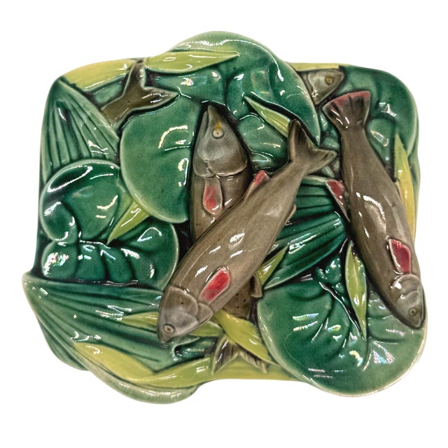 A Victoria Pottery Majolica Yellow Basketweave Sardine Box, English, Ca. 1882 For Sale - Image 11 of 13