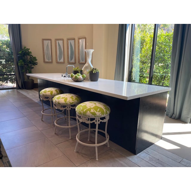 Summer Ivory & Lime Iron Scroll Upholstered Counter Stools (Set of 3) For Sale - Image 9 of 11