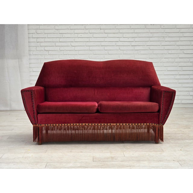 Danish 2-Seater Sofa in Red Furniture Velour, 1970s For Sale - Image 14 of 14