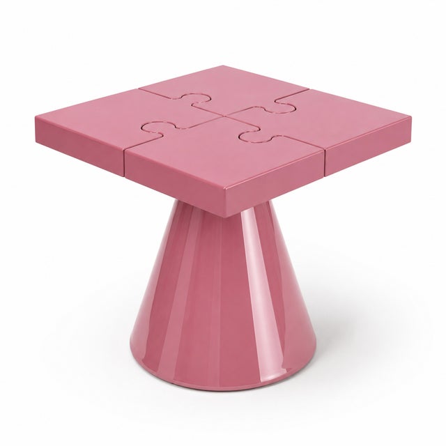 Wood Popzlle Side Table in Pink Lacquer by Alexandre Ligios For Sale - Image 7 of 11