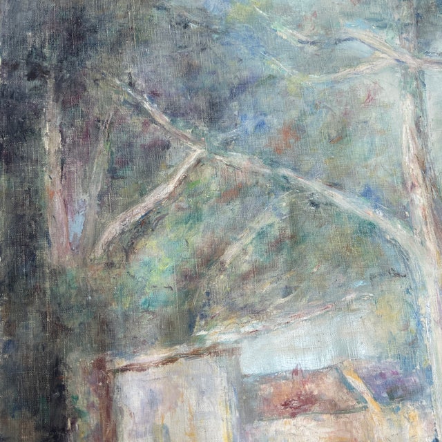 1950’s abstract impressionist landscape painting on unstretched canvas. Painting minus canvas border measures 30x24. Check...