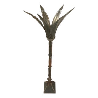 Artisan Sculptural Hand-Wrought Iron "Feather" Floor Candle Holder For Sale