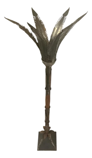 Artisan Sculptural Hand-Wrought Iron "Feather" Floor Candle Holder