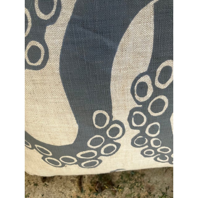 2000's Blue Octopus Linen Cushions P/2 For Sale - Image 10 of 11
