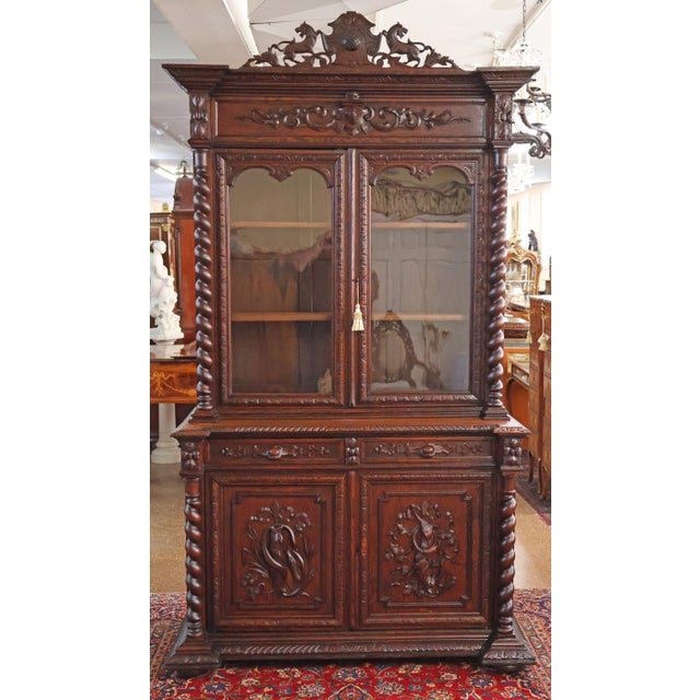19th Century French Renaissance Revival Oak Cabinet Buffet Sideboard Huntboard Dimensions : 103" Tall X 58" Wide X 26"...