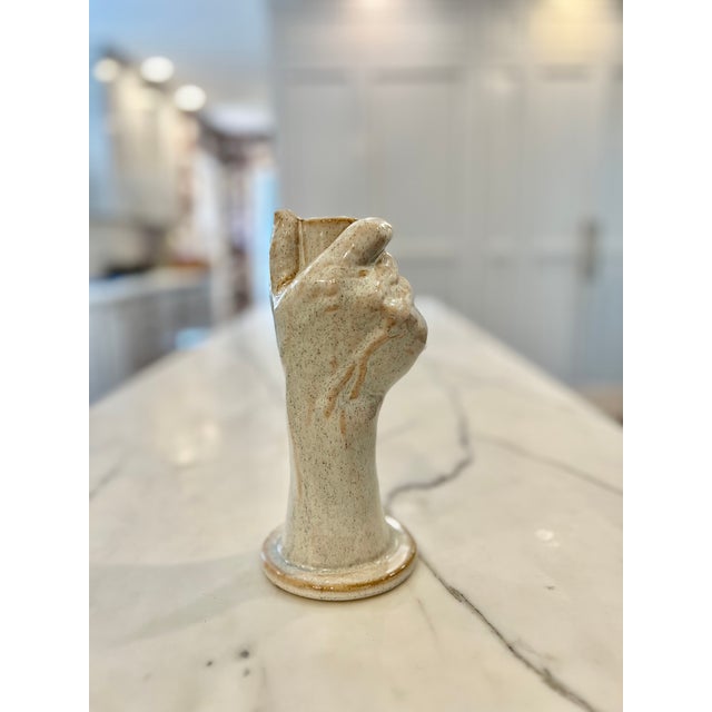 Contemporary Gray Sculpted Hand Mold Contemporary Candle Stick, Taper Holder For Sale - Image 3 of 9