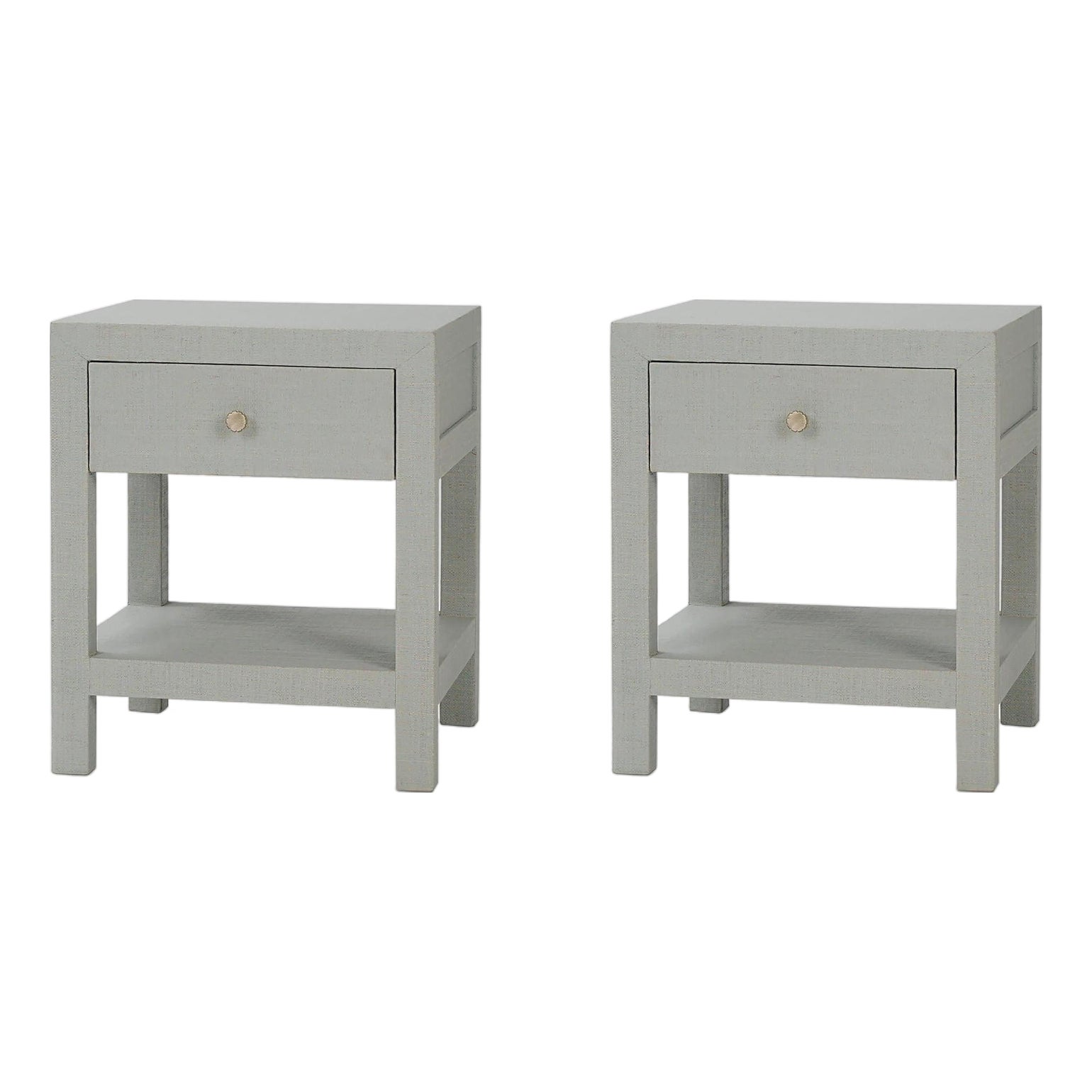 Pair of Pale Blue Wash Raffia Wrapped Nightstands | Chairish