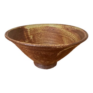Vintage 1970’s Signed Brown Terracotta Bowl in Bronze & Pale Green Shades For Sale
