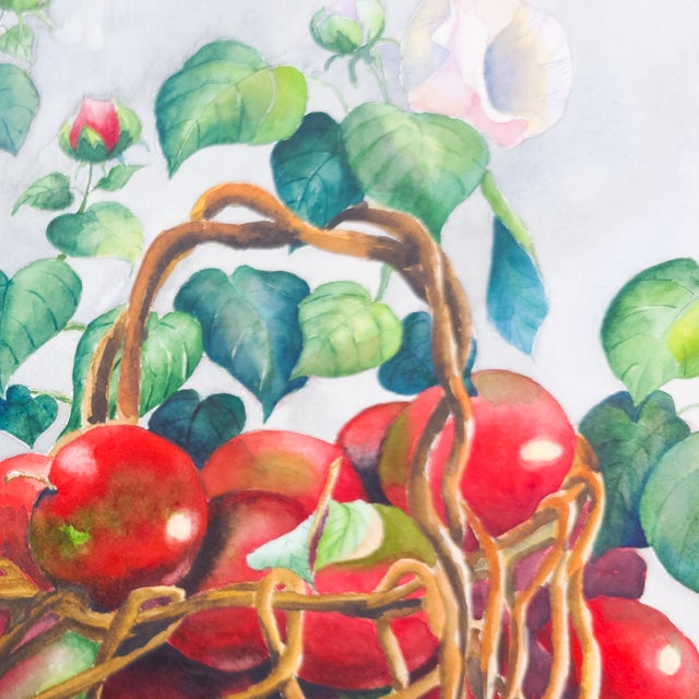 1990s Still Life of Potted Flower and Basket of Apples - Tomoko Parry, C. 1990s For Sale - Image 5 of 10