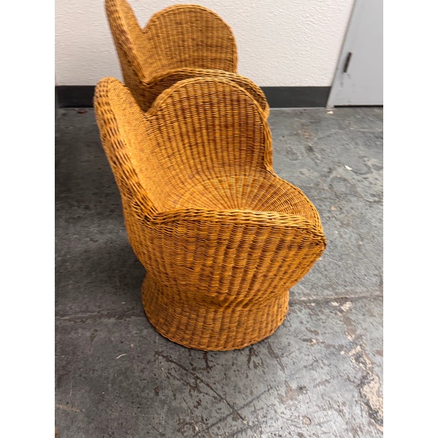 Floral Vintage Boho Style Wicker Lounge Chairs, Pair For Sale - Image 4 of 12