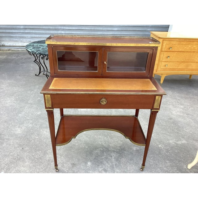 Burnt Umber Antique French Louis XVI-Style Writing Table For Sale - Image 8 of 11