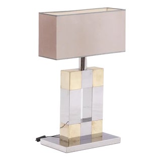 Geometric Table Lamp in Silver and Gold Metal, 1970s For Sale