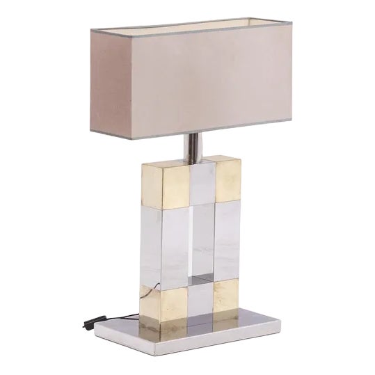Geometric Table Lamp in Silver and Gold Metal, 1970s For Sale