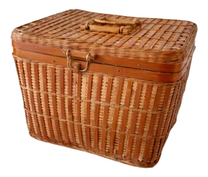 Vintage Asian Large Wicker Storage Picnic Lidded Basket Trunk
