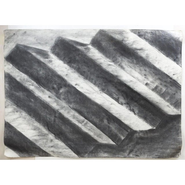 Late 20th century charcoal on paper abstract stairs drawing. Unsigned. Unframed, smudges, corner creasing.