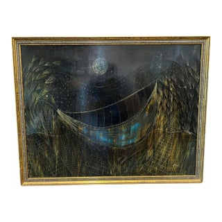 1970s Framed Painting of a Peacock at Moonlight, Signed For Sale