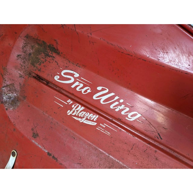 Metal 1950's Blazon Sno-Wing Sled in Atomic Red For Sale - Image 7 of 12