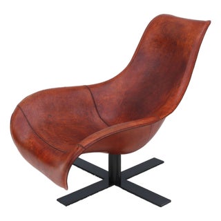 Antonio Citterio for B&b Italia Patinated Cognac Leather Mart Swivel Armchair For Sale