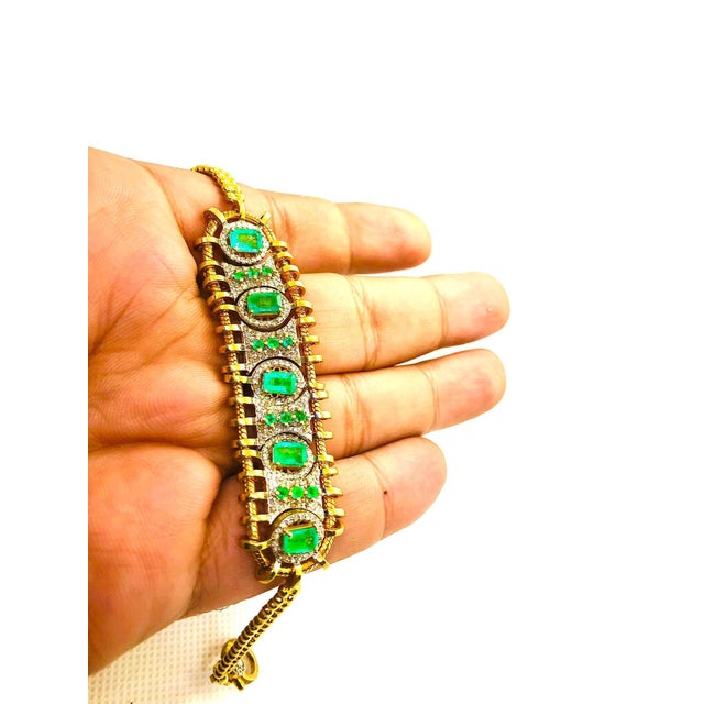 Bochic “Vintage Retro” Natural Emeralds & Diamonds Set In 18K Gold & Silver For Sale In New York - Image 6 of 16