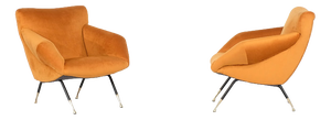 Orange Velvet Armchairs, Italy, 1960s, Set of 2