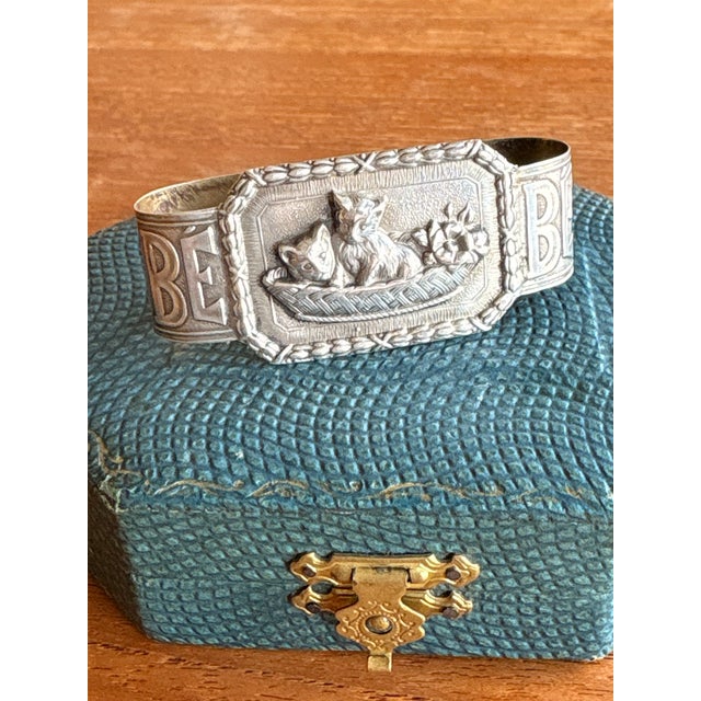 Vintage Silver “Bebe” Baby Child Keepsake Napkin Ring Kitten Motif in Box For Sale In Seattle - Image 6 of 12