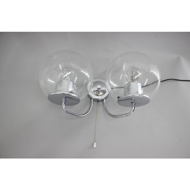 Chrome and Glass Wall Lamp, Czechoslovakia, 1970s For Sale - Image 3 of 16