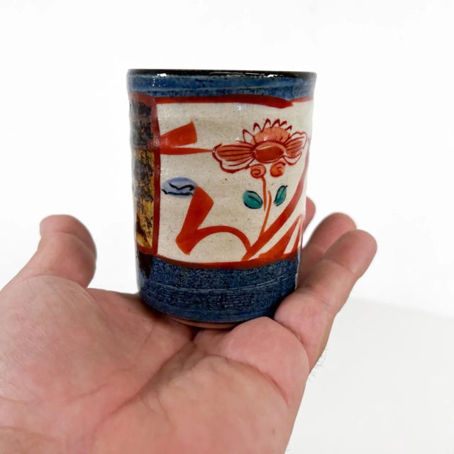 Ceramic 1960s Asian Art Pottery Oriental Flower Cup For Sale - Image 7 of 10