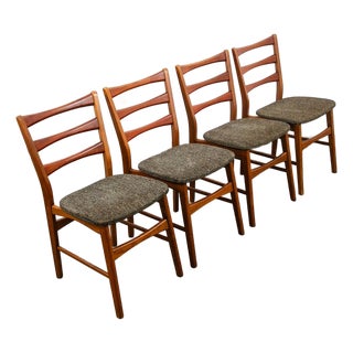 1960s Mid Century Modern Dining Chairs Set 4 Mobler Ladder Back Farstrup Teak Grey MCM For Sale