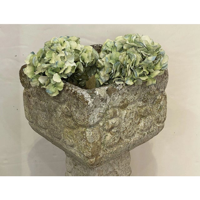 Stone Gray English Square Pedestal Garden Planters With Cobblestone Relief (Four Available) For Sale - Image 8 of 12