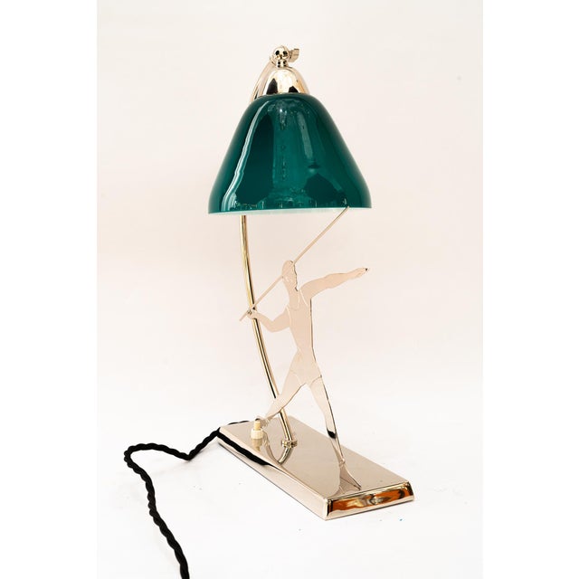 Art Deco Nickel-Plated and Opal Glass Table Lamp, Vienna, Austria, 1920s For Sale - Image 3 of 18