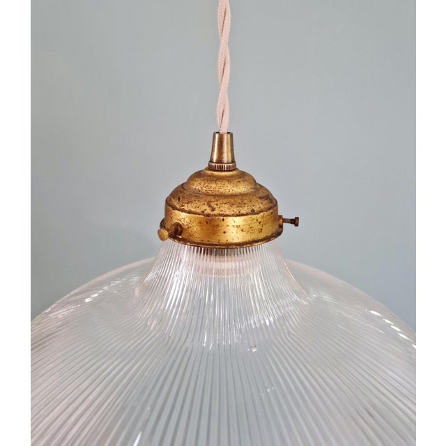 Art Deco Pendant Light in Clear Grooved Glass, 1930 For Sale - Image 4 of 10